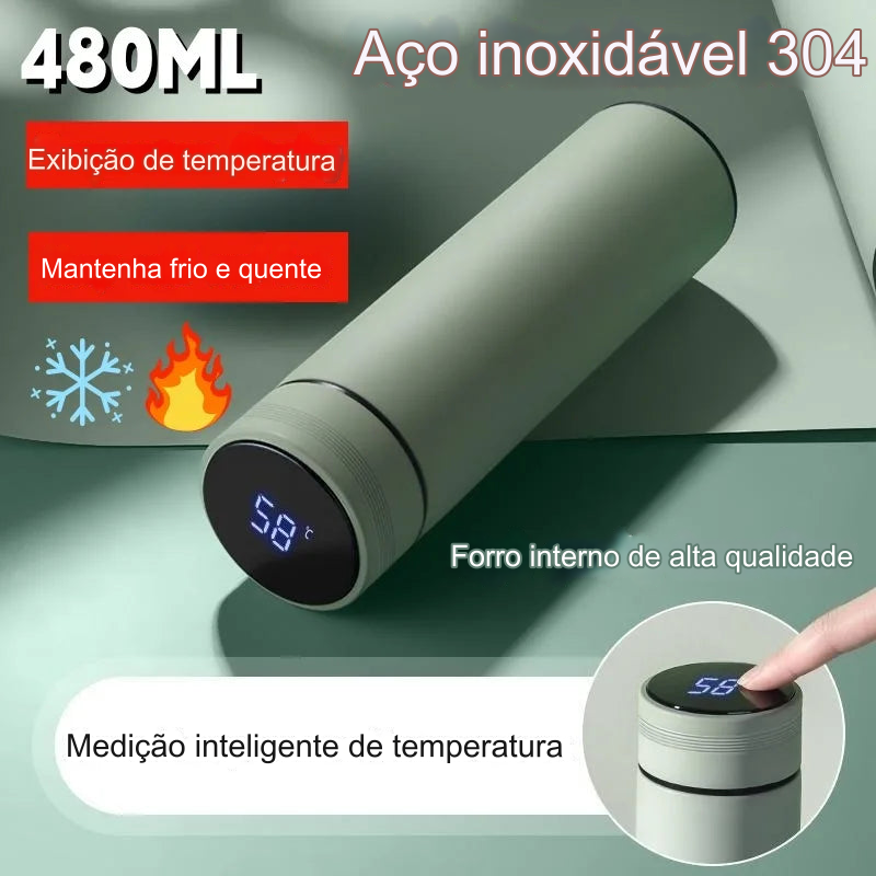 Garrafa Térmica Inteligente em Aço Inoxidável com Display de Temperatura