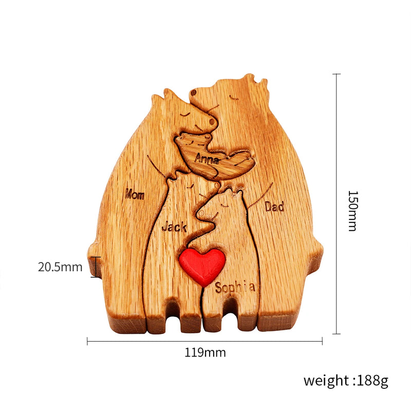 Urso de Madeira Personalizado com Nomes da Família